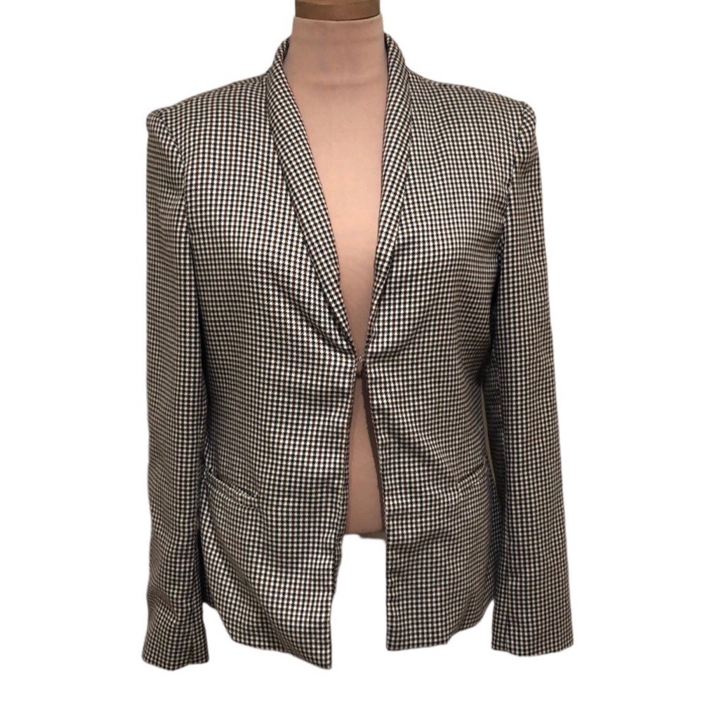 Missguided Blazer Jacker US Size 10 Cream Brown Houndstooth